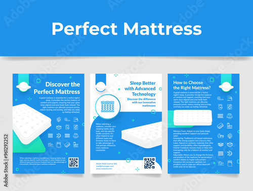 Flyers that highlight the process of choosing the perfect mattress, as well as sleep technology solutions that will ensure you get a restful night s sleep.