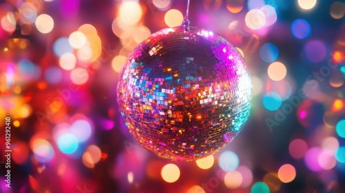 Shimmering Disco Ball Casting Colorful Reflections of Festive