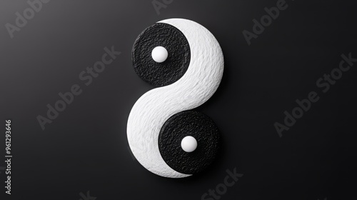 Elegant yin yang symbol in black and white on a dark background, representing harmony and balance in design and life.