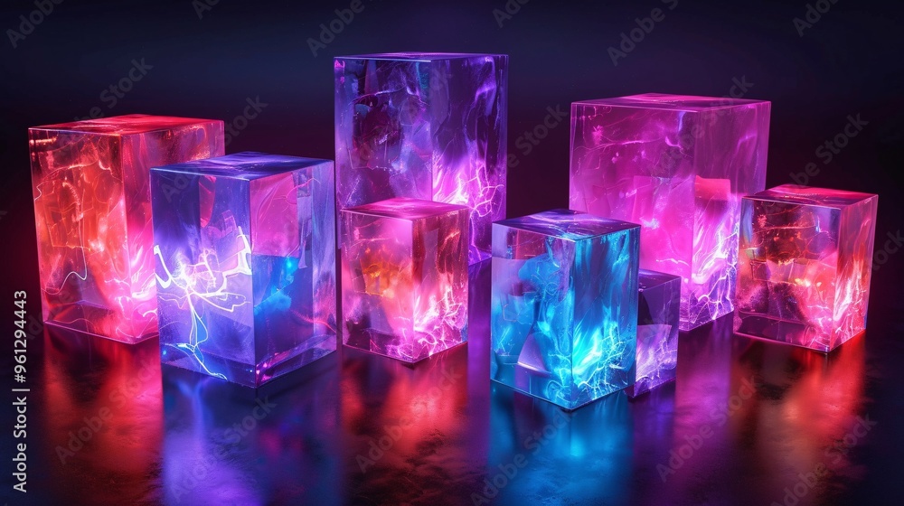 Glowing Neon Cubes with Electric Lightning Effect Glowing Neon Cubes with Electric Lightning Effect