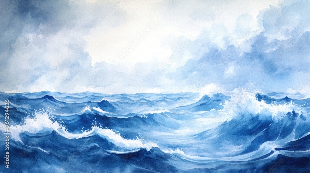 Tranquil Ocean Waves in Watercolor: A Serene Seascape Capturing the Beauty of Nature Tranquil Ocean Waves in Watercolor: A Serene Seascape Capturing the Beauty of Nature