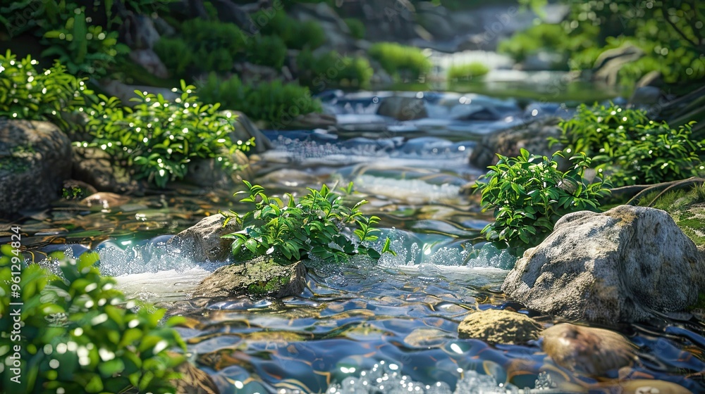 Mountain stream wallpaper featuring clear water rock textures and lush greenery Mountain stream wallpaper featuring clear water rock textures and lush greenery