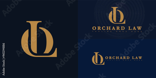 Modern vector initial letter OL or LO logo in gold color isolated on multiple background colors. The logo is suitable for general legal consulting service logo design inspiration templates.
