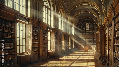 Wallpaper Mural Library backdrop featuring wood paneling tall windows and soft light on classic books Torontodigital.ca