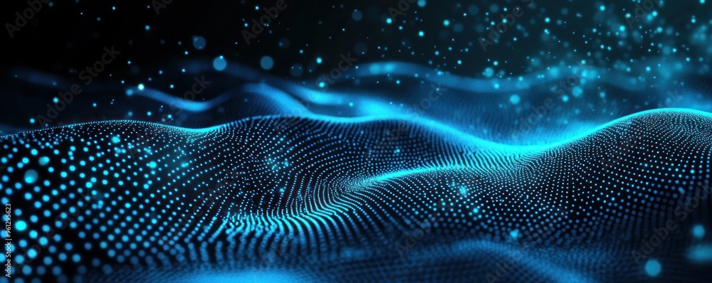 Abstract Blue Wavy Pattern with Glowing Particles Abstract Blue Wavy Pattern with Glowing Particles