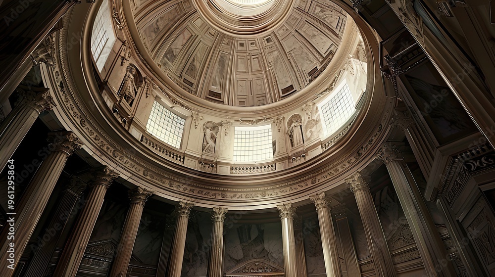 Obraz premium Detailed marble rotunda with intricate carvings and ambient light wallpaper
