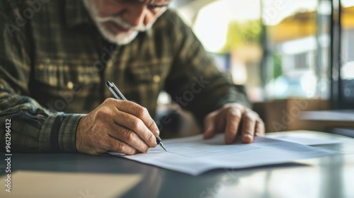 Wallpaper Mural Mature Man Focusing on Document at Office Workspace with Laptop Torontodigital.ca