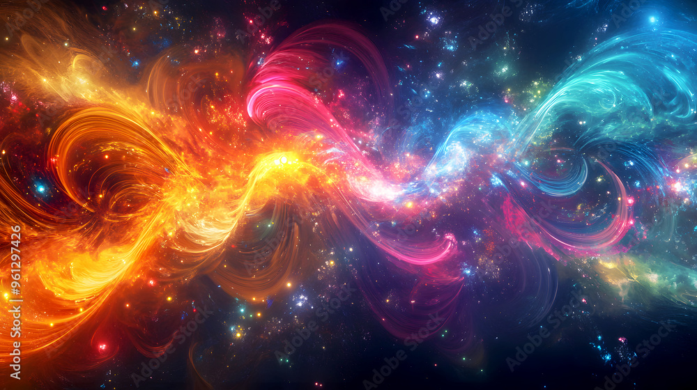 abstract quantum environment with colorful energy bursts and swirling lights abstract quantum environment with colorful energy bursts and swirling lights