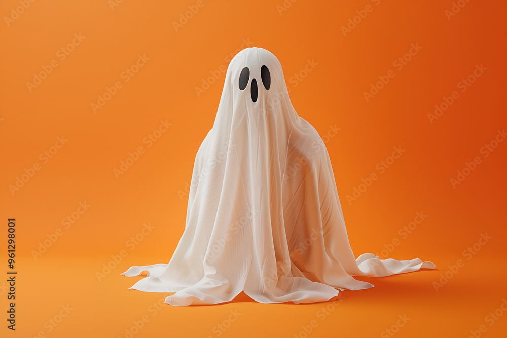 Funny Halloween ghost on orange background Funny Halloween ghost on orange background
