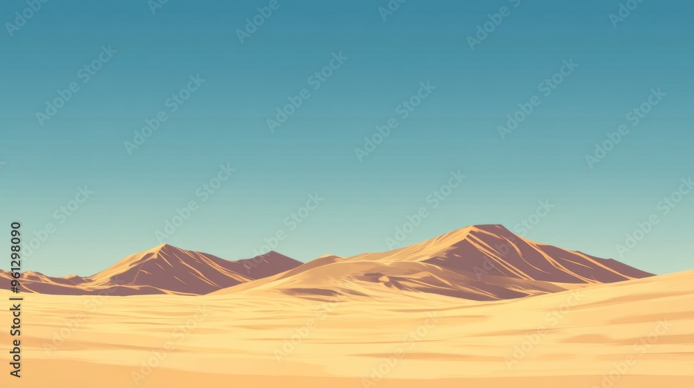 A clear sky over a vast desert landscape with golden sand dunes and minimal vegetation, showcasing natural beauty. A clear sky over a vast desert landscape with golden sand dunes and minimal vegetation, showcasing natural beauty.
