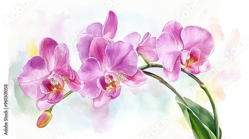 Stunning Watercolor Depiction of Pink Orchids Capturing Nature's Elegance