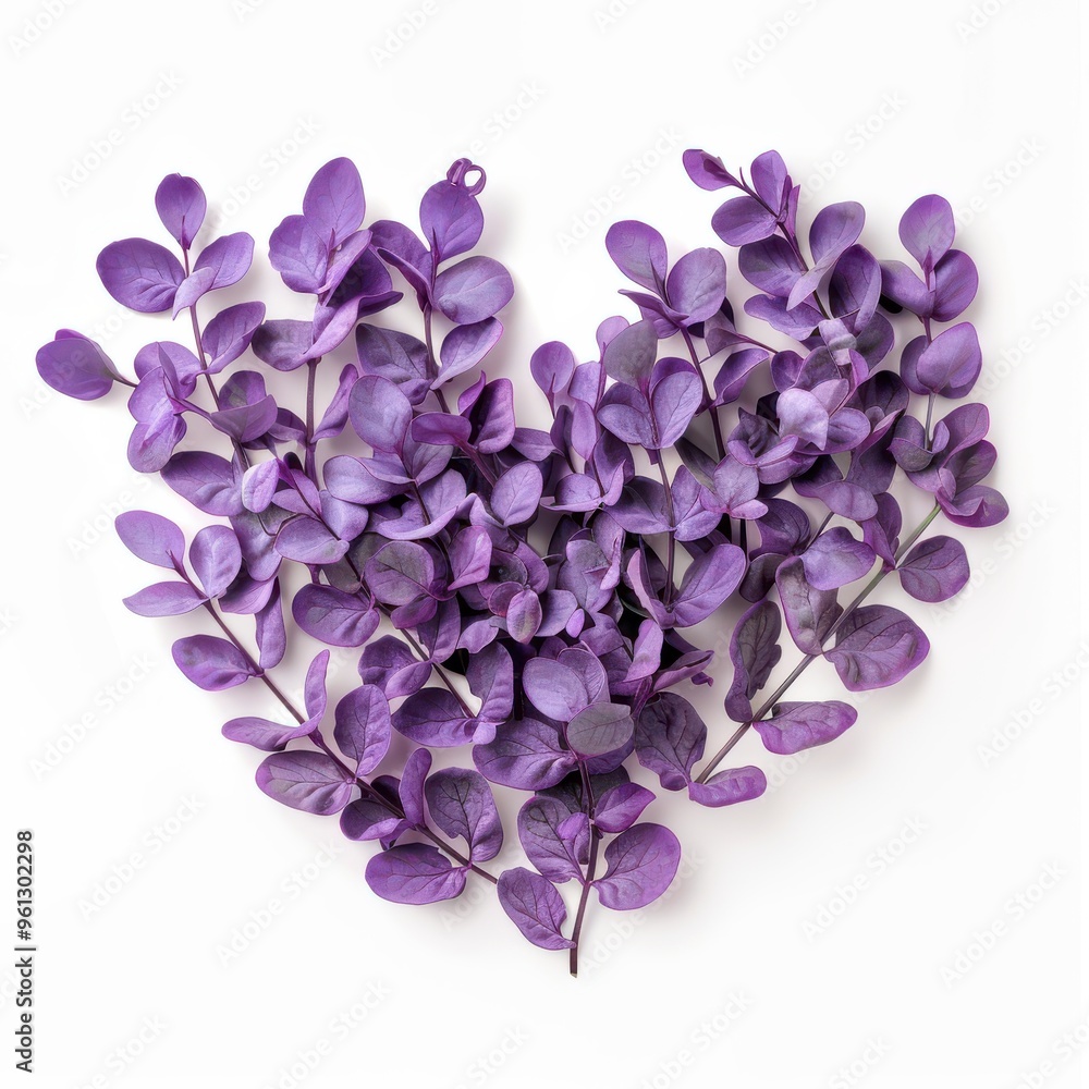Fototapeta premium A photo of a lavender leaves create heart shape, realistic, isolated on white background