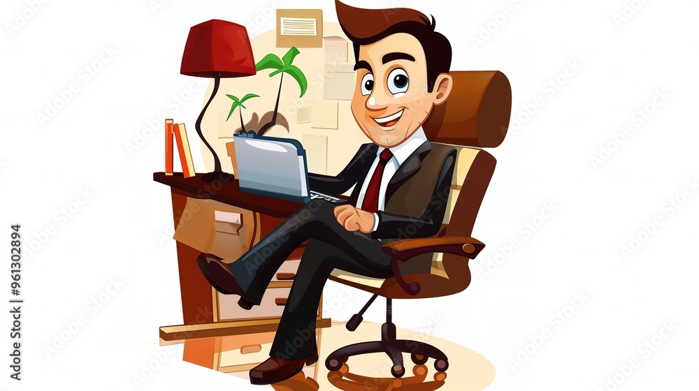 An office cartoon character standing in a professional environment. The character is wearing business attire and has a unique design. It is holding office tools and seems to be engaged in work - relat An office cartoon character standing in a professional environment. The character is wearing business attire and has a unique design. It is holding office tools and seems to be engaged in work - relat