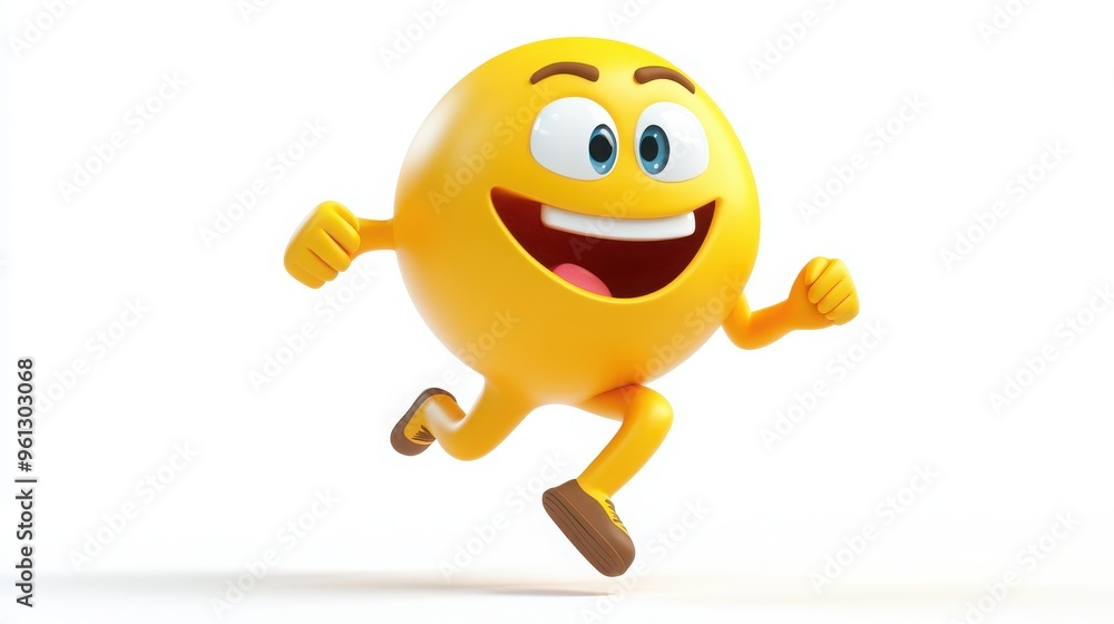 A 3D cartoon emoji running with a determined expression, arms pumping and legs in mid-stride, on a white background A 3D cartoon emoji running with a determined expression, arms pumping and legs in mid-stride, on a white background