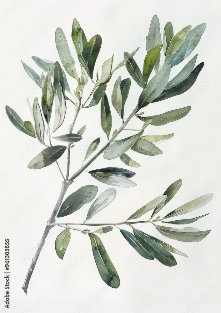 A watercolor painting of an olive branch on paper, minimalist canvas A watercolor painting of an olive branch on paper, minimalist canvas