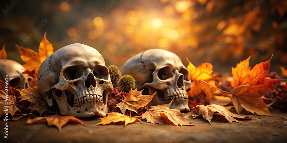 Autumnal scene with skulls and leaves Autumnal scene with skulls and leaves