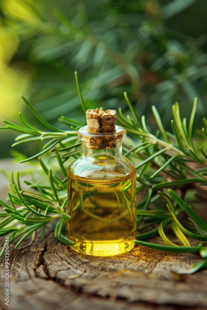 A beautiful rosemary oil on a white background A beautiful rosemary oil on a white background
