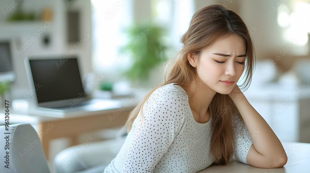 A woman sitting at a desk, appearing contemplative and thoughtful. A woman sitting at a desk, appearing contemplative and thoughtful.
