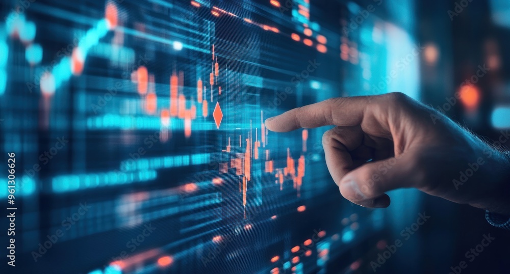 Hand Interacting with a Futuristic Data Interface Hand Interacting with a Futuristic Data Interface