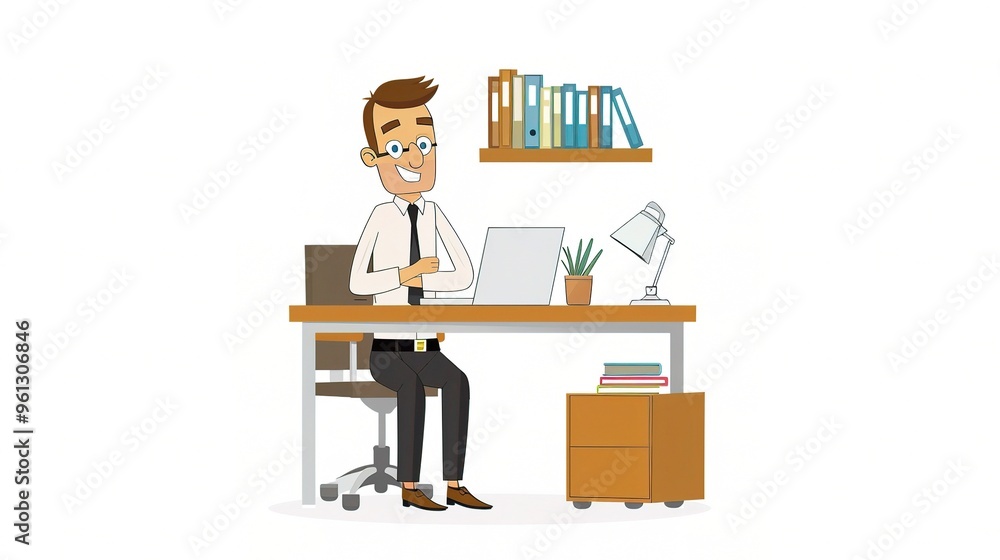An office cartoon character standing in a professional environment. The character is wearing business attire and has a unique design. It is holding office tools and seems to be engaged in work - relat An office cartoon character standing in a professional environment. The character is wearing business attire and has a unique design. It is holding office tools and seems to be engaged in work - relat
