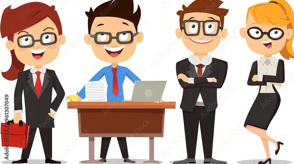 An office cartoon character standing in a professional environment. The character is wearing business attire and has a unique design. It is holding office tools and seems to be engaged in work - relat An office cartoon character standing in a professional environment. The character is wearing business attire and has a unique design. It is holding office tools and seems to be engaged in work - relat