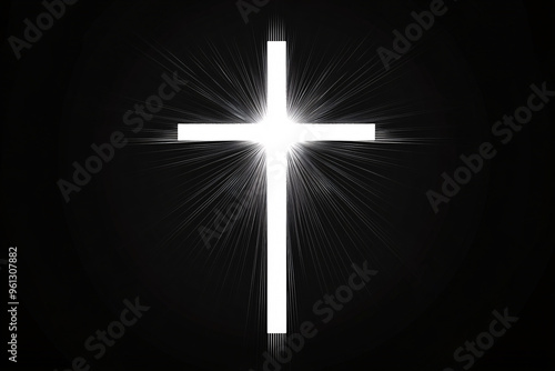A glowing white cross emits radiant light against a dark background symbolizing hope faith and spirituality