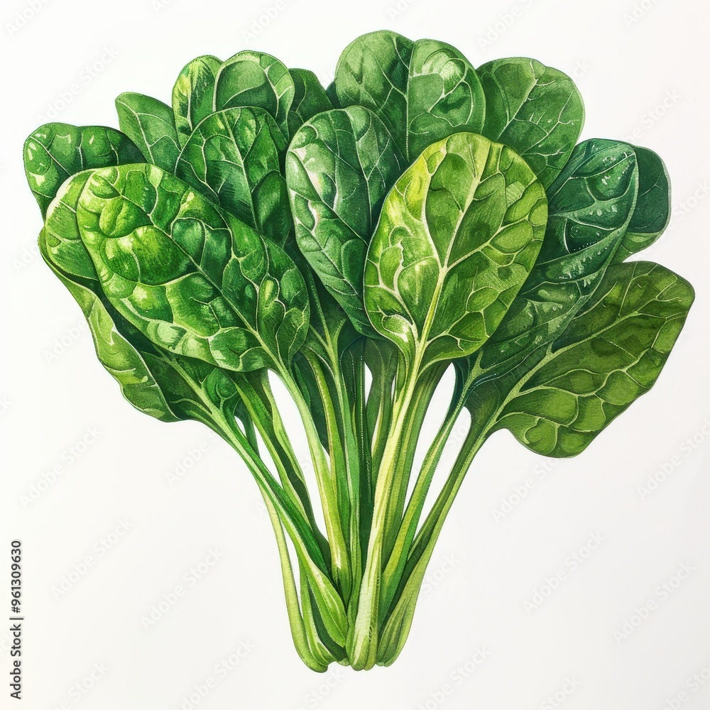 Fototapeta premium Hand-drawn spinach, clean white background