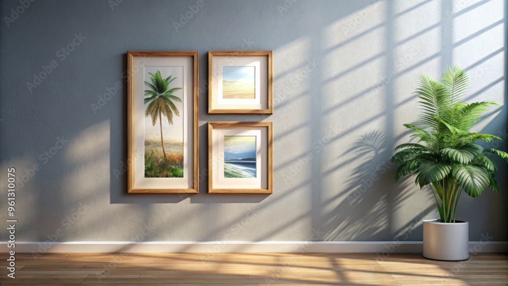 A fully customizable PSD mockup featuring an editable wall with a removable frame, interchangeable background, and A fully customizable PSD mockup featuring an editable wall with a removable frame, interchangeable background, and