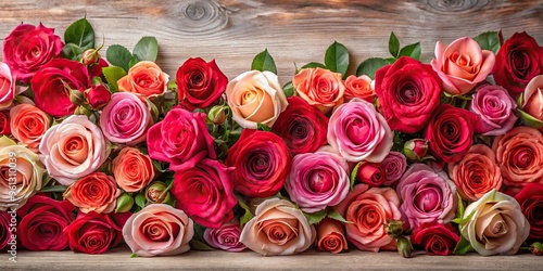 Fototapeta Naklejka Na Ścianę i Meble -  Background wallpaper with red and pink roses panoramic