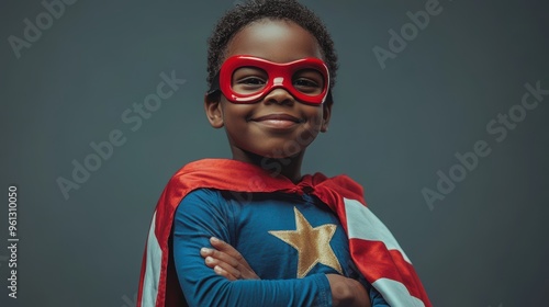 Super Hero Boy with Red Cape and Mask.