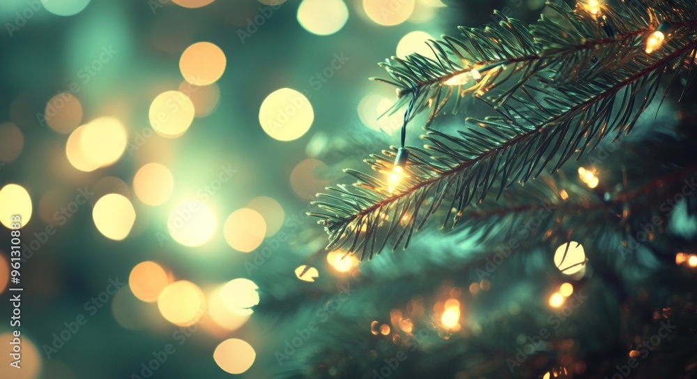 Festive Evergreen Branch with Warm Lights Festive Evergreen Branch with Warm Lights