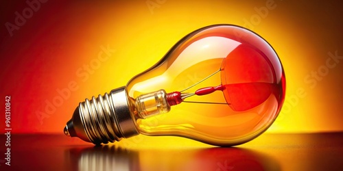 Background with yellow and red light bulb and copy space fisheye