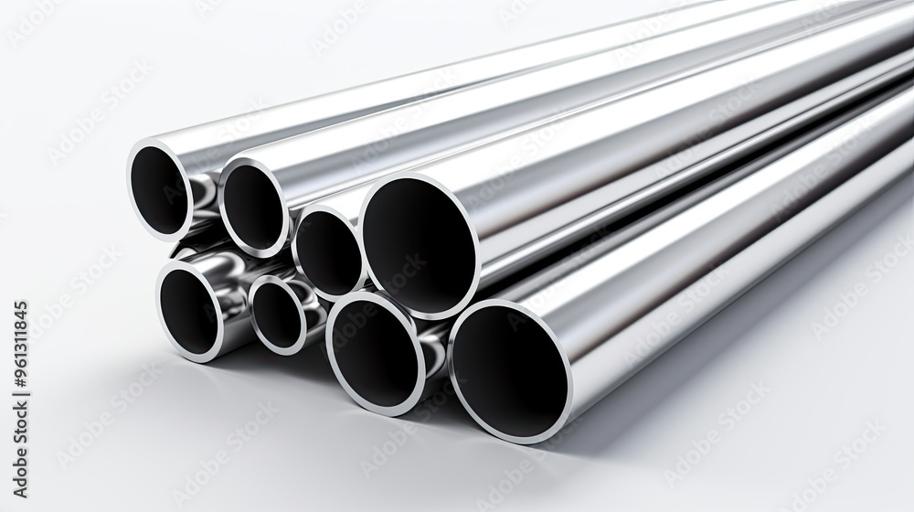 Cross-sectional view of several round steel tubes with metallic luster. Cross-sectional view of several round steel tubes with metallic luster.
