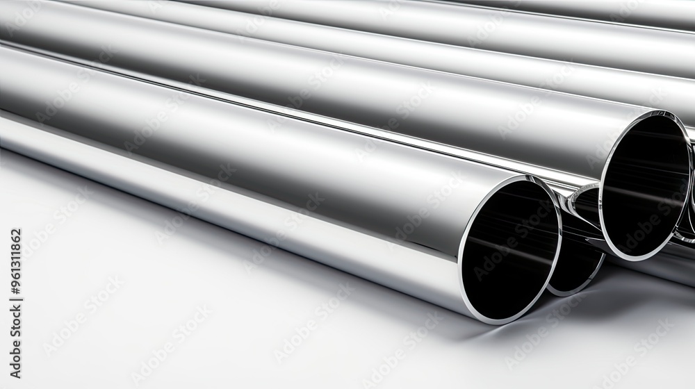Cross-sectional view of several round steel tubes with metallic luster. Cross-sectional view of several round steel tubes with metallic luster.