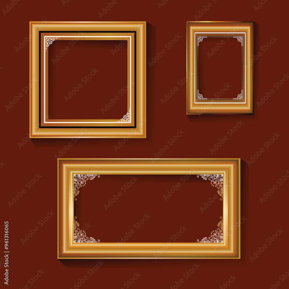 Set of Golden Border Photo frame background vector Set of Golden Border Photo frame background vector