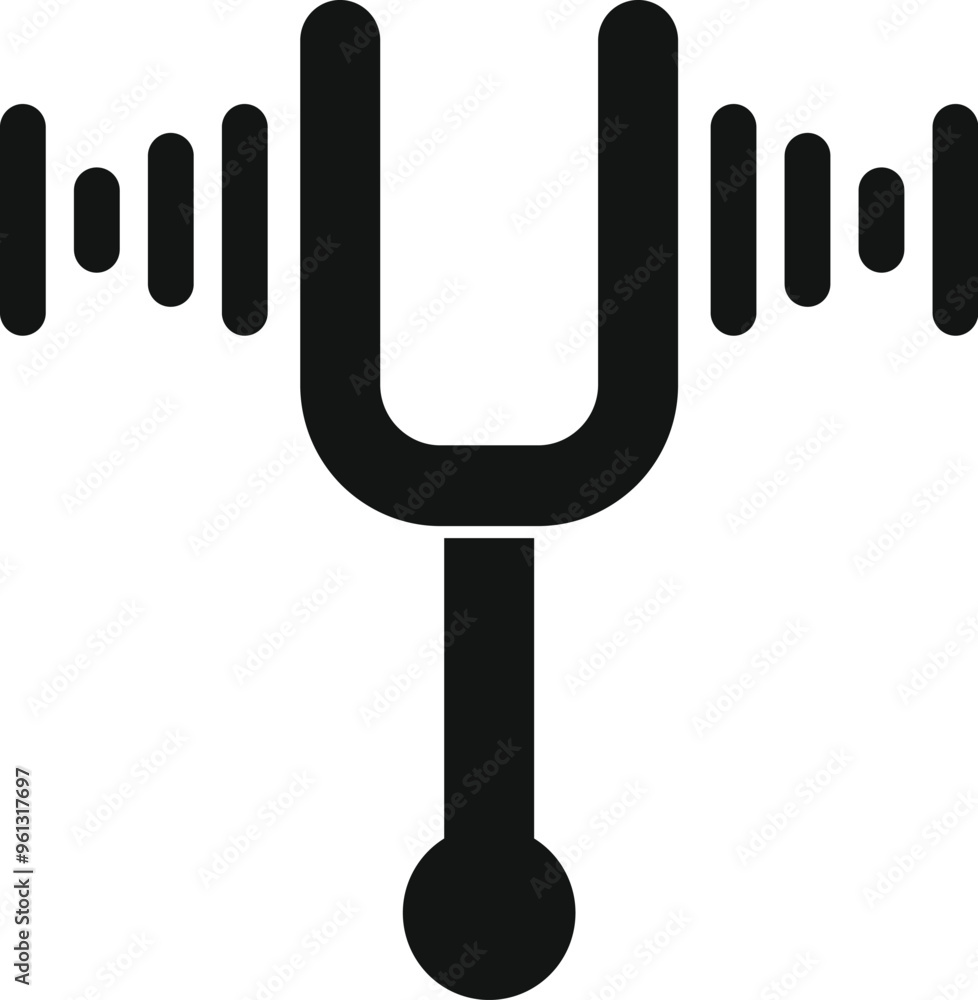 Simple icon of a tuning fork creating sound waves, representing sound, music, and frequency Simple icon of a tuning fork creating sound waves, representing sound, music, and frequency