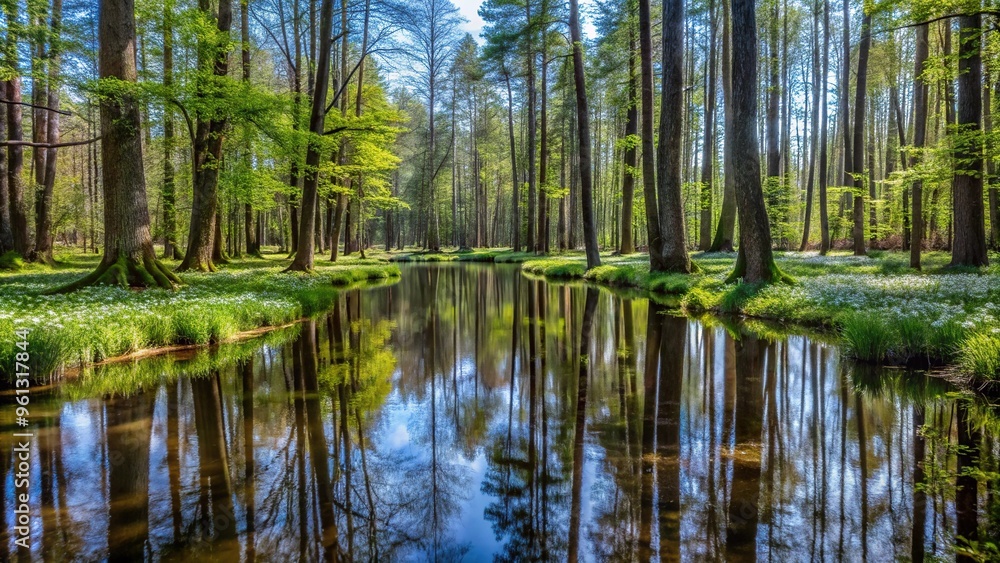 Bialowieza forest in April spring at eye level Bialowieza forest in April spring at eye level