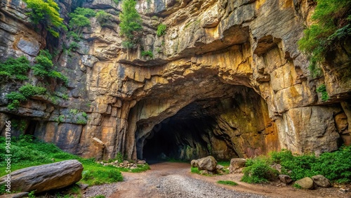 Big empty rock cave with entrance aerial view clip art