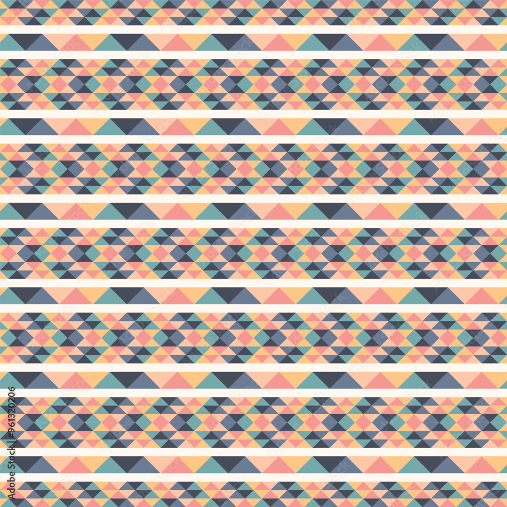 Fototapeta premium Colorful Triangle Horizontal Stripes Seamless Vector Repeat Pattern