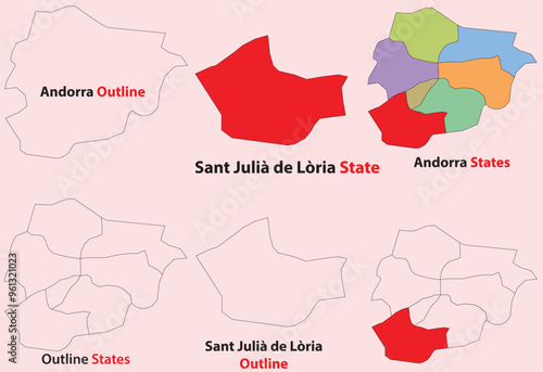 Sant Julià de Lòria map vector of Andorra, Sant Julià de Lòria line map, Sant Julià de Lòria with city map, Sant Julià de Lòria outline map