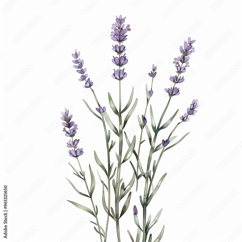 Naklejka premium Simple lavander plant in a watercolor style with a white background