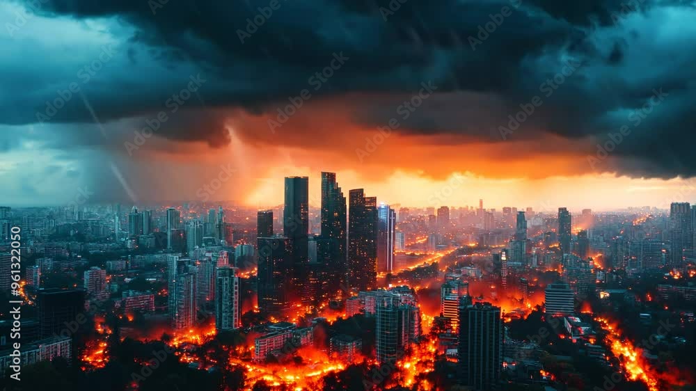 Dramatic Cityscape Under Stormy Skies Dramatic Cityscape Under Stormy Skies