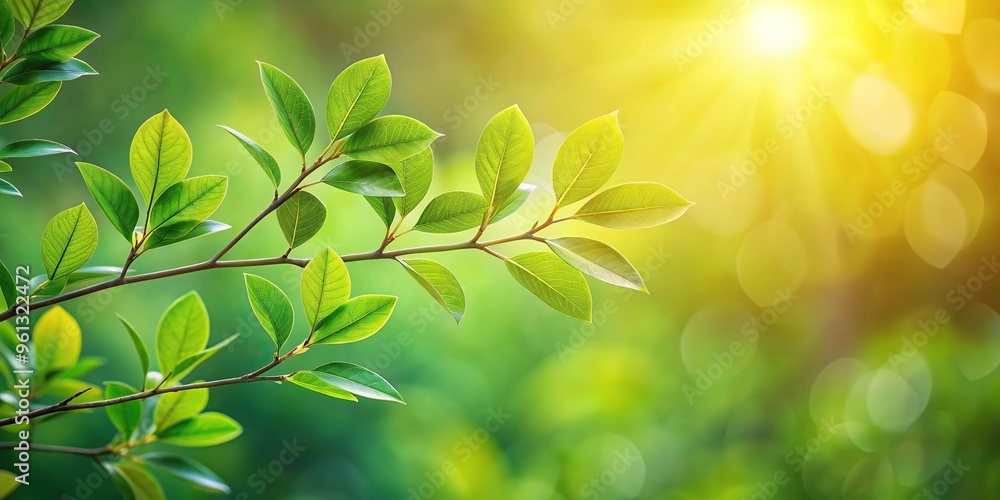 Bird's eye view of branch with translucent leaves and sun shining through Bird's eye view of branch with translucent leaves and sun shining through