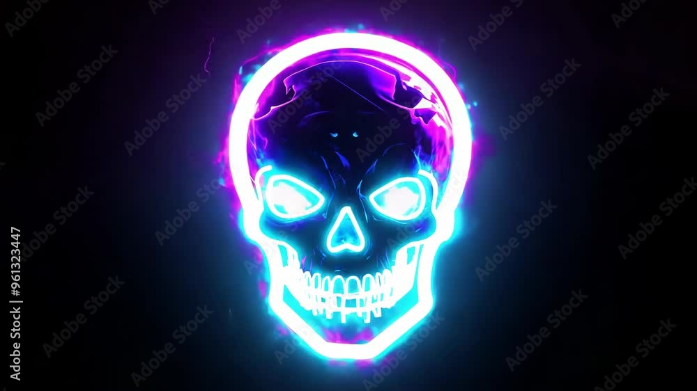 Neon Glowing Skull on Dark Background Neon Glowing Skull on Dark Background