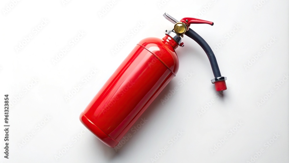 Bird's eye view of various chemical fire extinguishers for electronics on a white background. Bird's eye view of various chemical fire extinguishers for electronics on a white background.