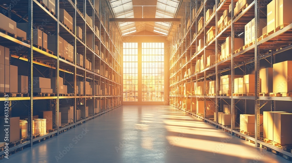 Interior View of Warehouse Filled with Stacked Boxes and Packages Interior View of Warehouse Filled with Stacked Boxes and Packages