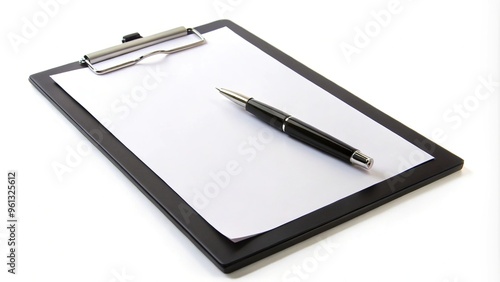Wallpaper Mural Black clipboard with blank paper and pen on white background low angle Torontodigital.ca