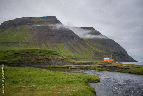 Rescue cabin in icelandic fjords photo