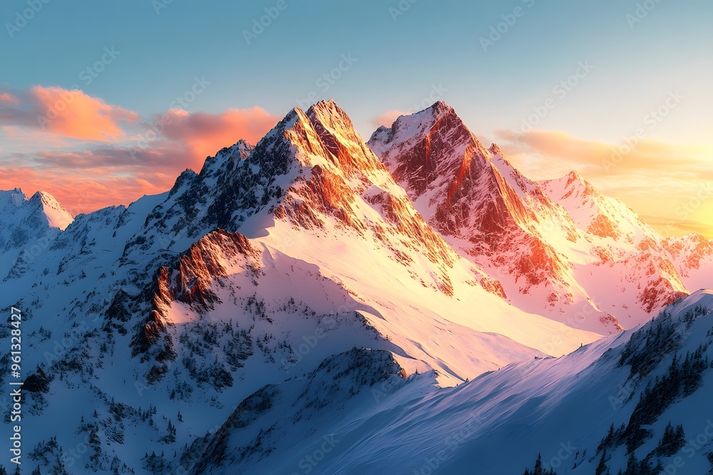Majestic Mountain Peaks at Sunset Majestic Mountain Peaks at Sunset