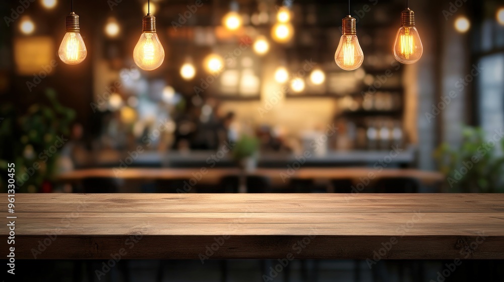 Wooden Table with Blurry Background of Cafe